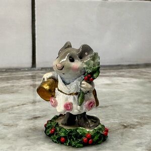 Charming Mouse Figurine with Holly Accents
